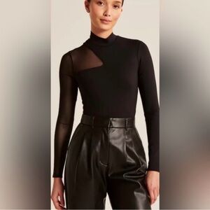 Abercrombie & Fitch - Black Mesh Sleeve Mock Neck Bodysuit